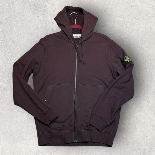 Stone Island Burgundy Zip Hoodie - Large